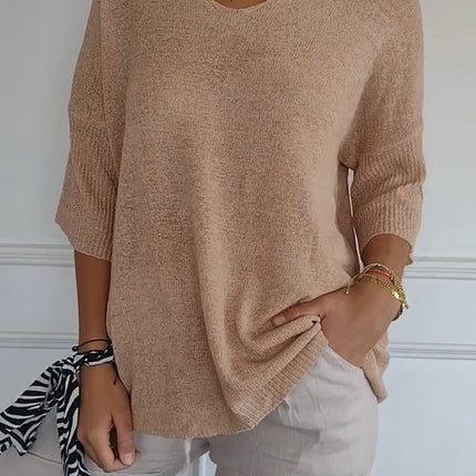 Solid Long Sleeve Sweater Slimming V-neckline Knitwear Women's Bottoming Shirt