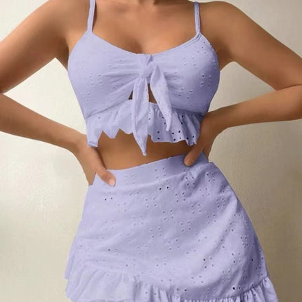 3pcs Beach Bikini With Hip-hugging Skirt Fashion Ruffle Design Swimsuit Set Summer Womens Clothing