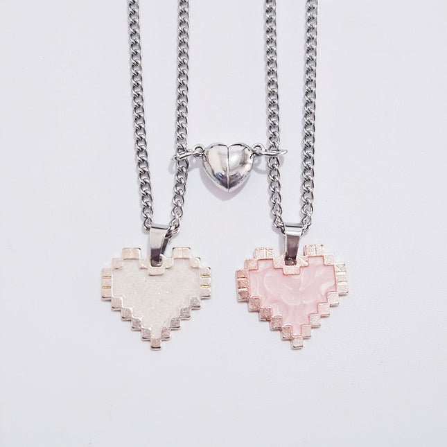 2pcs Magnetic Heart-shaped Mosaic Necklace Fashion Personality Couple Love Necklace For Valentine's Day