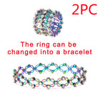 2 In 1 Folding Retractable Rings Bracelet Magic Rhinestone Rings Deformable Bracelet Women Ins Style Adjustable Fashion Jewelry