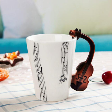 Coffee cup with music notes in the form of saxophone handle ceramic porcelain cup of tea milk method