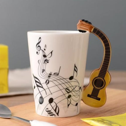 Coffee cup with music notes in the form of saxophone handle ceramic porcelain cup of tea milk method