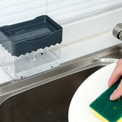 2-in-1 Soap Dispenser Sponge Caddy Push-type Liquid Box Detergent Automatic Dosing Box