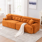 LY-029 ORANGE COMPRESSION SOFA 4-seater Combined Sofa, Wood Grain Chenille Fabric, Full Sponge Compression Sofa,combined Sofa With 2 Pillows For Living  Home Furniture  Apartment