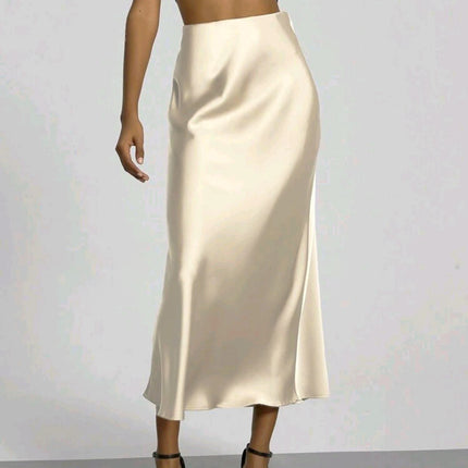 Women's Slim Fit Satin Skirt Fashion Chic Solid Long Skirt
