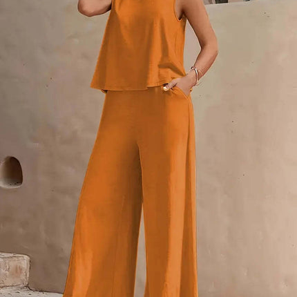 Solid Color Casual Loose Pants Sets For Women Elegant Spring Summer Women's Two Pieces Suit Full Trouser Set Female Outfit Clothes