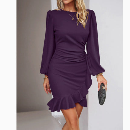 Women's Puff Long Sleeve Dresses Fashion Graceful Solid Color Slim Hip-covering Short Dress Womens Clothing