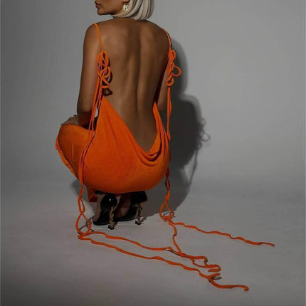 Sexy Slim Backless Dress Summer Camisole Gown Lace-up Long Dress