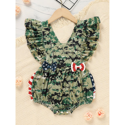Baby's Girl 4th Of July Independence Day Style Camouflage Pattern Triangle Bodysuit, Casual Sleeveless Romper, Toddler & Infant Girl's Onesie