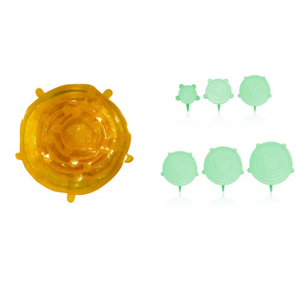 The 6-piece set of multi-functional silicone lid can be stretched to seal the fruit and vegetable lid