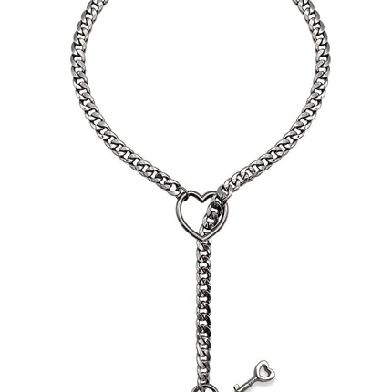 Fashion Jewelry 2024 New Slip Chain Necklace Heart O-Ring Rock Cuban Long Necklace Adjustable Heart Shaped Lock Core With Key