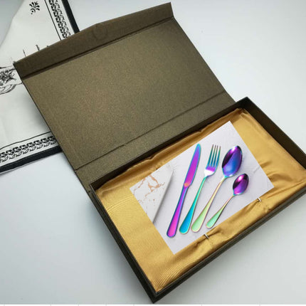 Stainless steel gold plated colorful knife and fork spoon set of four