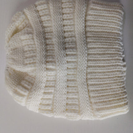 Mixed Color Knitted Wool Hat Ladies Non-labeled Ponytail Hat