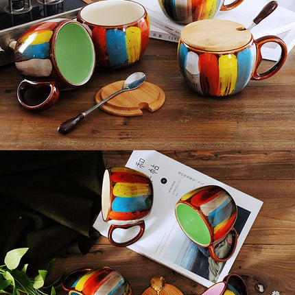 Creative ceramic cup milk cup water cup coffee cup breakfast cup couple cup to cup mug with lid spoon