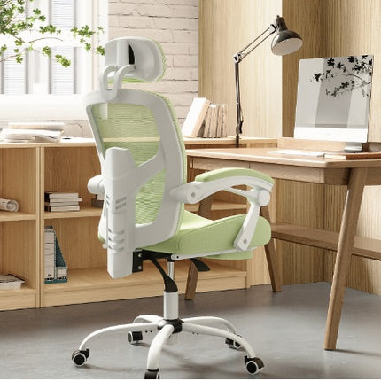 Retractable Footrest Ergonomic Swivel Office Chair With Lumbar Support Pillow And Padded Armrests