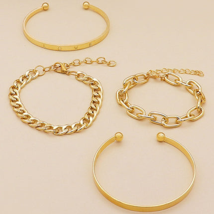 Simple And Smooth C-shaped Hollow Chain Bracelet Set