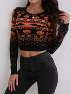 Women's Contrast Color Jacquard Fashion Round Neck Sweater