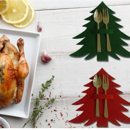 Red And Green Christmas Tree Cutlery Set