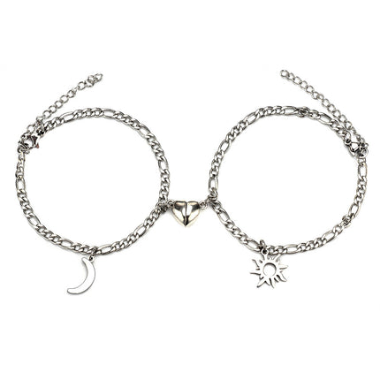 2Pcs Sun Moon Charm Magnet Attraction Stainless Steel Bracelets For Couples Men Women Jewelry Wholesale Valentine's Day Gifts