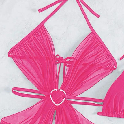 3pcs Halter Neck Bikini Beach Summer Solid Color Split Swimsuit Womens Clothing