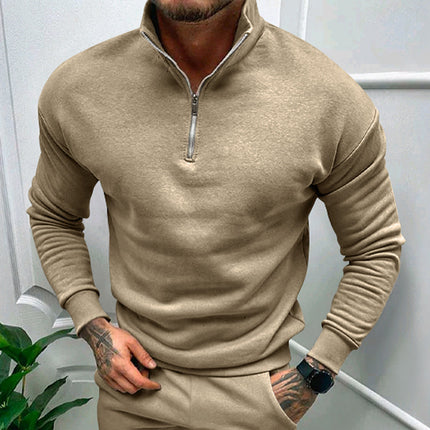 Solid Color Zipper Sweatshirt Men's Autumn And Winter Fleece-lined Long Sleeve Tops