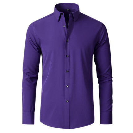 Solid Long Sleeve Shirt Fashion Slim Lapel Button Office Business Shirt Men's Clothing