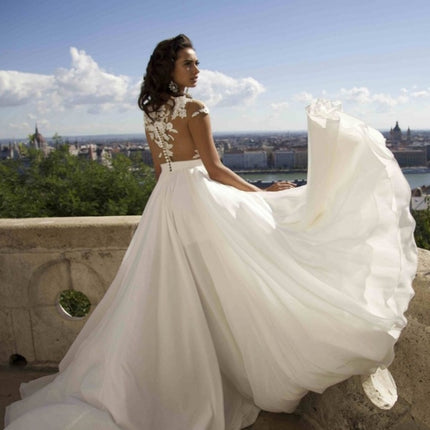 Bohemian wedding dress A word applique floor length chiffon bride dress custom side  elegant wedding dress