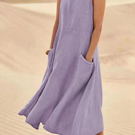 Summer Sleeveless Long Dress With Pockets Fashion Casual Loose Dresses Women's Clothing