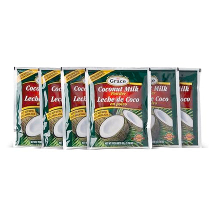 Grace Coconut Milk Powder 1.76oz - 6 Pack - Leche de Coco en Polvo - Caribbean Powdered Coconut Milk - No Preservatives, No Refrigeration - Just Add Water - Milk Substitute - Coffee Creamer