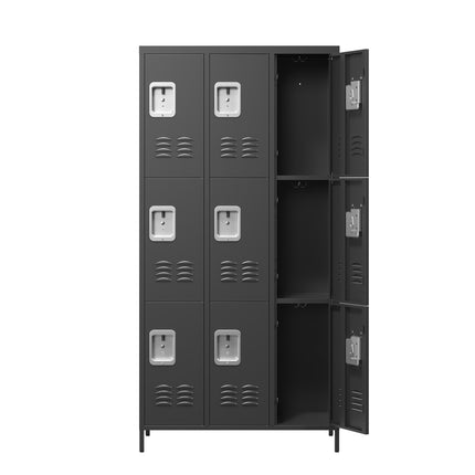 9 Door Metal Lockers With Lock For Employees,School,Office,Gym,Bedroom,Storage Locker Cabinet,Gray,Assembly Required,Black