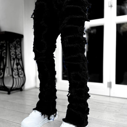 Men Trousers Individual Patched Pants Long Tight Fit Stacked Jeans For Mens Clothing