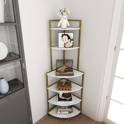 6-Tier Corner Open Shelf Modern Bookcase Wood Rack Freestanding Shelving Unit,Plant Album Trinket Sturdy Stand Small Bookshelf Space-Saving For Living Room Home Office Kitchen Small Space