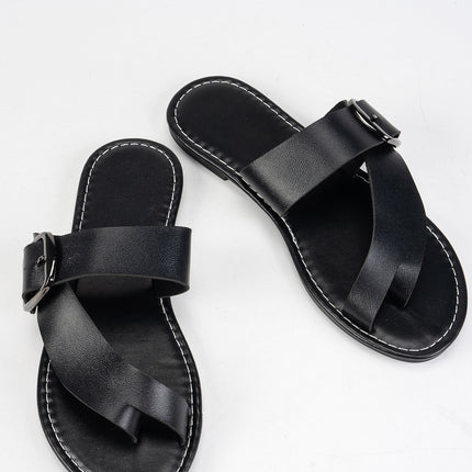Summer Buckle Toe Clip Sandals Fashion Flat Beach Shoes Casual Comfortable Slides Slippers