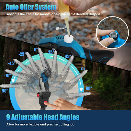 1Pc 2 In 1 8in Cordless Electric Pole Saw And Mini Chainsaw With Extension Poles 2Pcs 21V 3.0Ah Batteries Adjustable Length Chain Saw With Auto Oiler Safety Switch For Wood Cutting