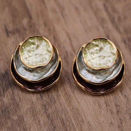 Ins Three-colored Painting Round Earrings Fashion Elegant Versatile Geometric Earrings For Women Jewelry