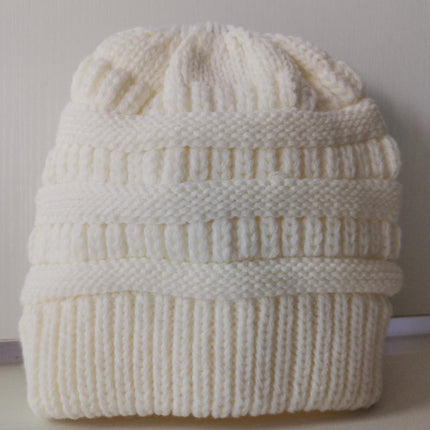 Mixed Color Knitted Wool Hat Ladies Non-labeled Ponytail Hat