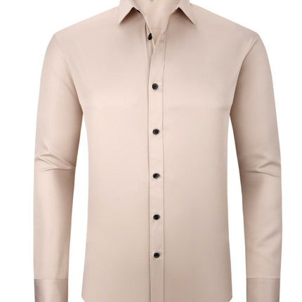 Solid Long Sleeve Shirt Fashion Slim Lapel Button Office Business Shirt Men's Clothing