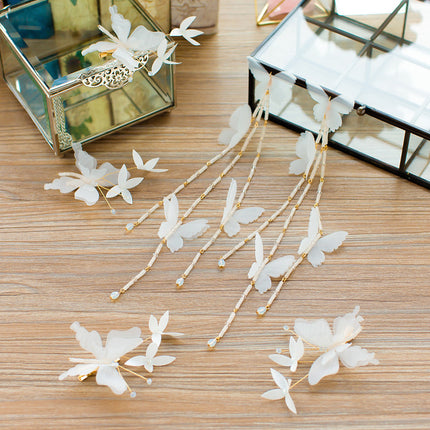 Bride long flowers, butterflies, butterflies, Juan, yarn, hairpin, ear and ear, ear, ear, ear and ear, wedding and wedding wedding