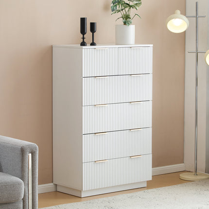 White P2 Density Board, Corrugated Surface, Five Layers And Six Drawers, Chest Of Drawers