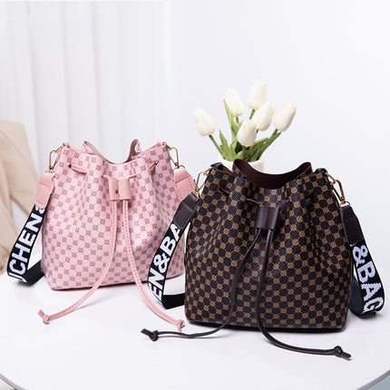 Printed Bucket Bag PU Multi Layer Soft Leather Women's Fashion Simple Shoulder Bag Fashion Women's Crossbody Bag