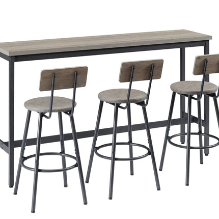 Long Bar Table Set With 3 PU Upholstered Bar Stools, Industrial Bar Table And Chairs For Kitchen Bre