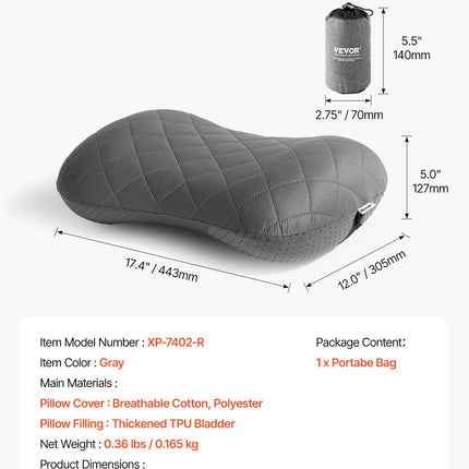 Inflatable Camping Pillow Portable Travel Pillow With Machine Washable Cover