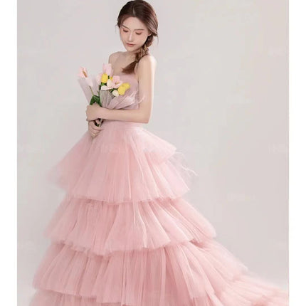 Elegant Girl's Wedding Photography Dress Pink White