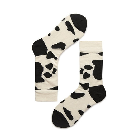 Leopard Dalmatian Black White Cotton Crew Socks