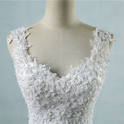 High Waist Wedding Dress With Deep V-neck