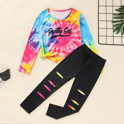 Girls' Spring Fall Outfit Set Pretty Girl Letter Print Long Sleeve Pullover Top & Matching Pants