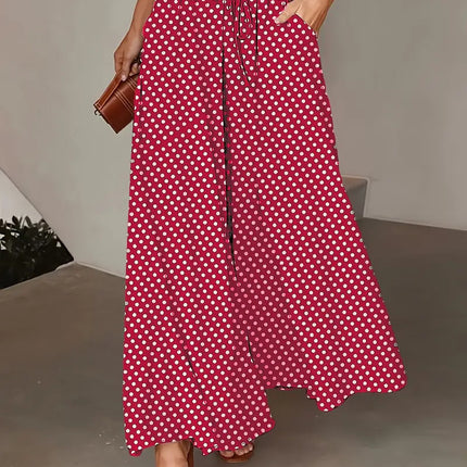 Polka Dot Print Trousers Fashion Loose Elastic Waist Wide-leg Pants Women's Clothing
