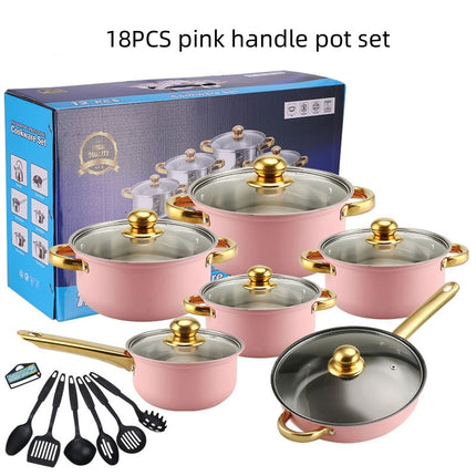 Stainless Steel Gold Handle Pot Set Non-stick Pan Stainless Pots Suit