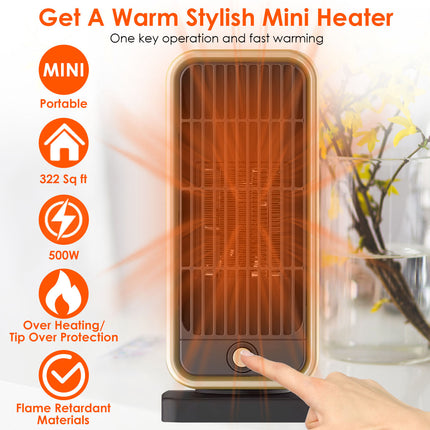 1Pc 500W Portable Electric Heater PTC Ceramic Heating Space Heater Overheating Tip Over Protection 3S Heating Space For 322 Sq FT Home Office Use