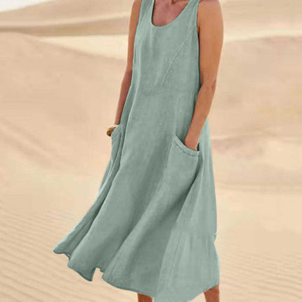Summer Sleeveless Long Dress With Pockets Fashion Casual Loose Dresses Women's Clothing